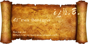 Árva Benigna névjegykártya